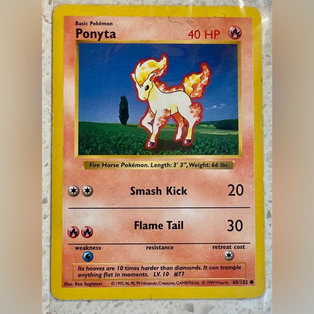 Pokemon 1999 TCG Ponyta 60/102 Shadowless  Base Set Near Mint!
